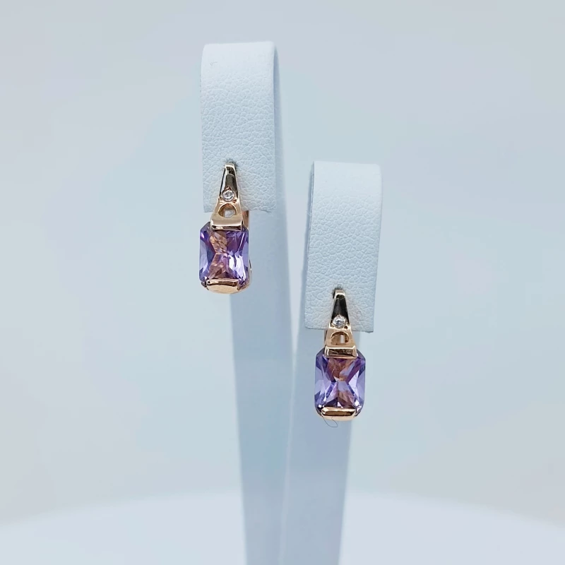 Auksiniai auskarai su ametisto akmenimis 0043