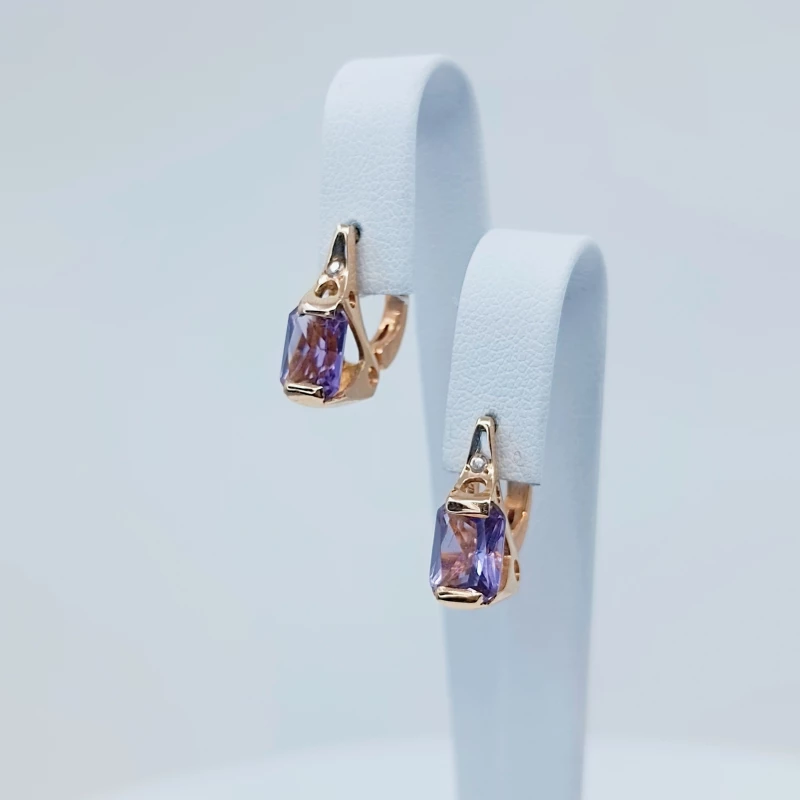 Auksiniai auskarai su ametisto akmenimis 0043 2