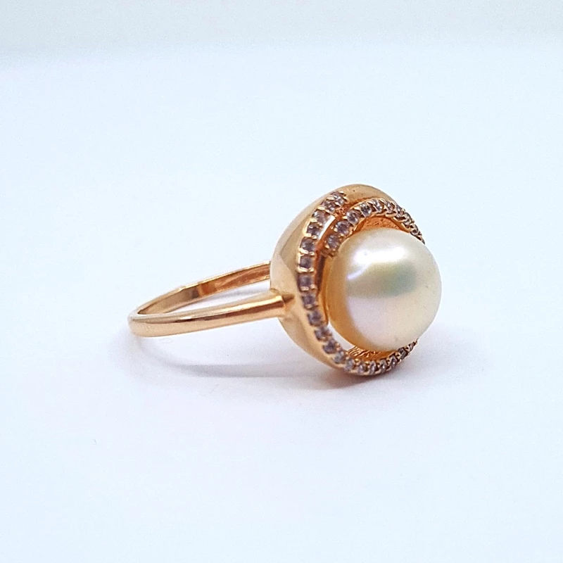 Auksinis žiedas su perlu ir cirkonio akmenimis Z0176 2