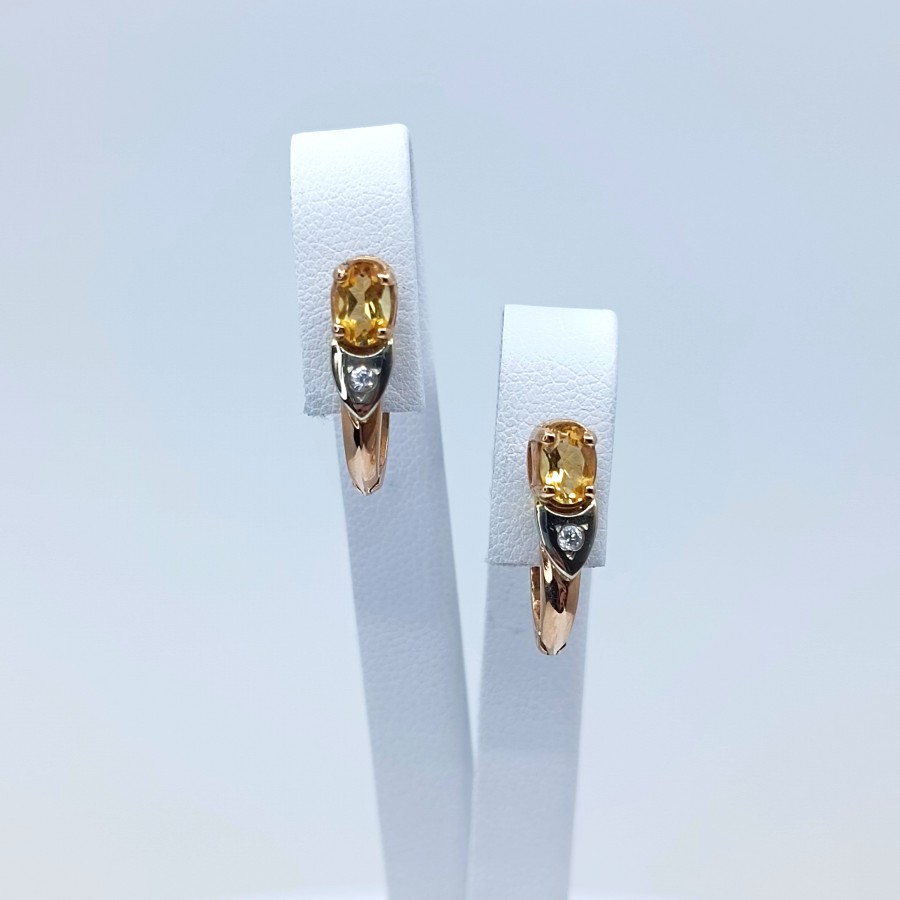 Auksiniai auskarai su citrinos akmenimis 0211