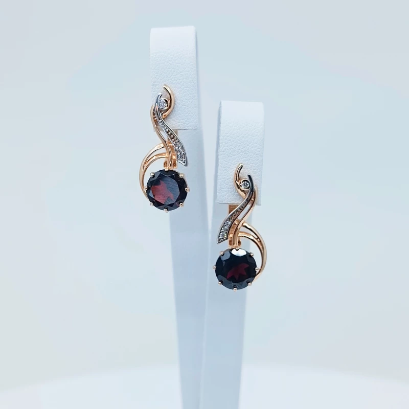 Auksiniai auskarai su granato ir cirkonio akmenimis 0004