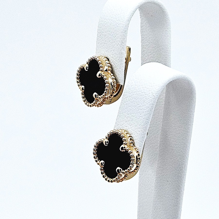 Auksiniai auskarai su onikso akmenimis 0731