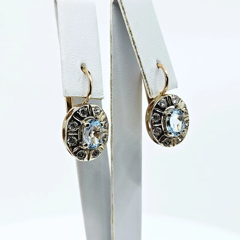 Auksiniai auskarai su topazo akmenimis ir baltu auksu 0803 2