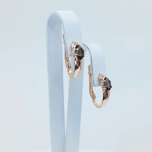Auksiniai auskarai su dūminio kvarco akmenimis 0050